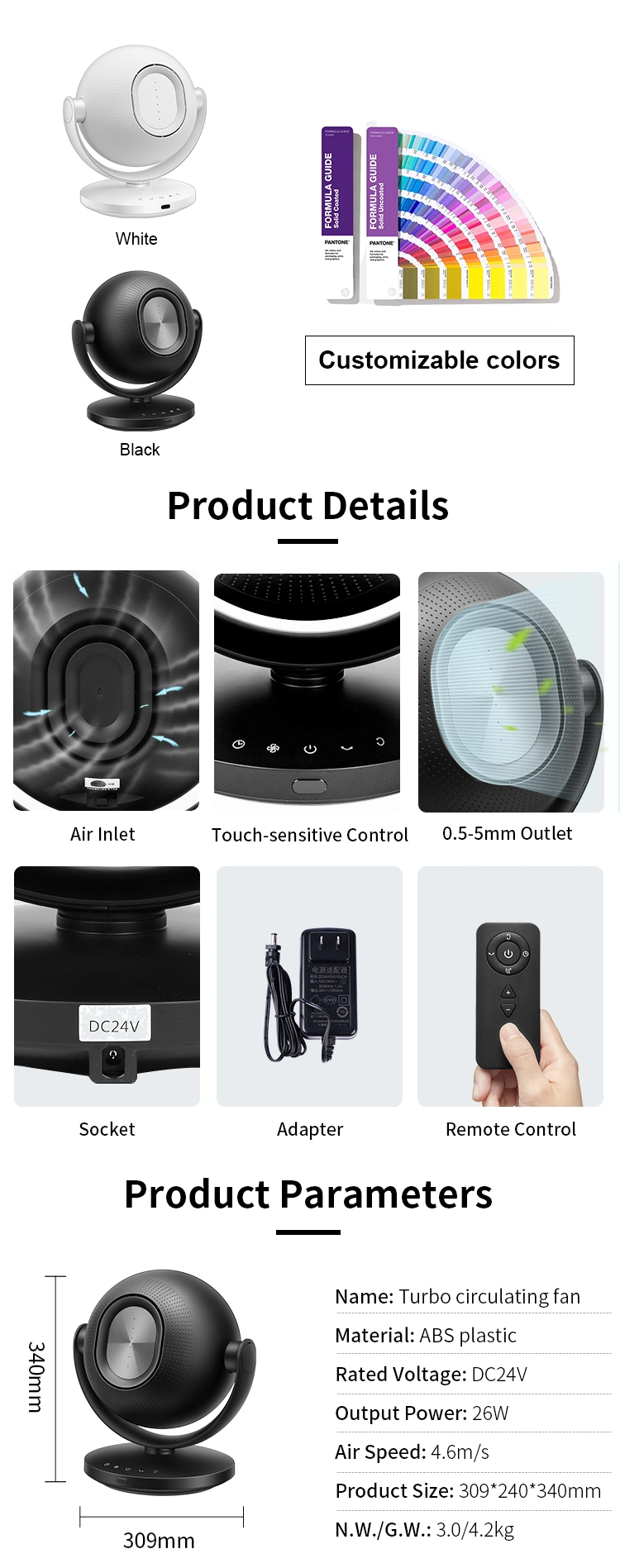 Safe Custom Best Fan Cool Air Circulation Table Air Circulating Bladeless Fan for Home and Office