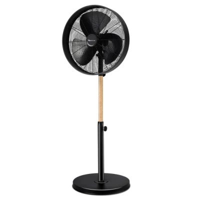 Sibolux Ventilateur sur pied à base oscillante ronde à 90 degrés Bouton de commande de 16 pouces Ventilateur sur pied de couleur noir et bois