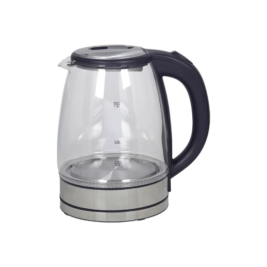 Bouilloire électrique en verre 1.8L fond en acier inoxydable avec cafetière à lumière LED bleue bouilloire à rotation de 360 ​​degrés