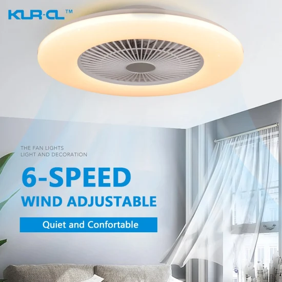 Ventilateur de plafond moderne à 6 vitesses de contrôle par application Bluetooth avec lumière à intensité variable